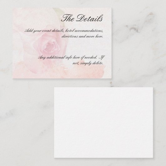 Waterverf Blush Roos | Weddenschapskaart Informatiekaartje (Voorkant / Achterkant)