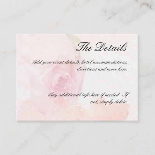 Waterverf Blush Roos | Weddenschapskaart Informatiekaartje (Voorkant)