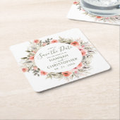 Waterverf Blush Roos Wreator Save the Date Kartonnen Onderzetters (Schuin)