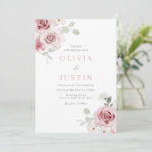Waterverf Blush Rose Boeket Bruiloft Uitnodiging (Staand voorkant)