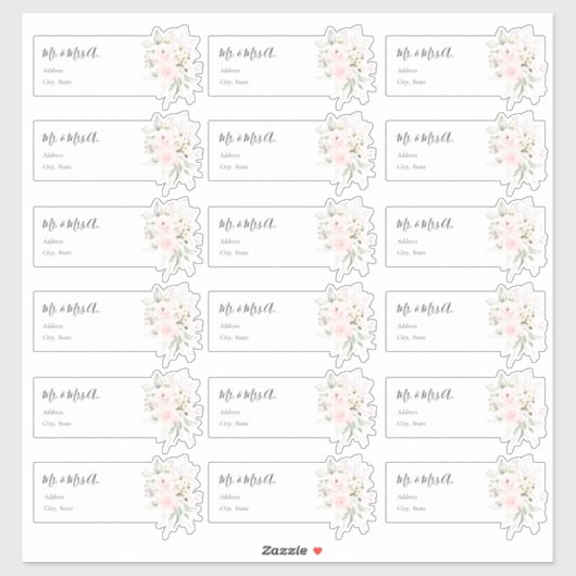 Waterverf Blush Roses Guest Adresetiketten Sticker (Vel)