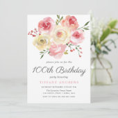 Waterverf Blush roze 100th Birthday Invite Kaart (Staand voorkant)