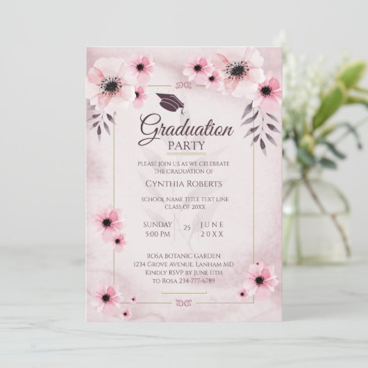 Waterverf Blush Roze Afstuderen Kaart (Staand voorkant)