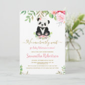 Waterverf Blush Roze Beer Meisje Baby shower Bloem Kaart (Staand voorkant)