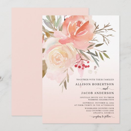 Waterverf Blush roze bleekband Kaart (Voorkant / Achterkant)