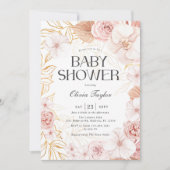 Waterverf Blush Roze Bloemen Baby Meisje Douche Kaart (Voorkant)