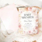 Waterverf Blush Roze Bloemen Baby Meisje Douche Kaart