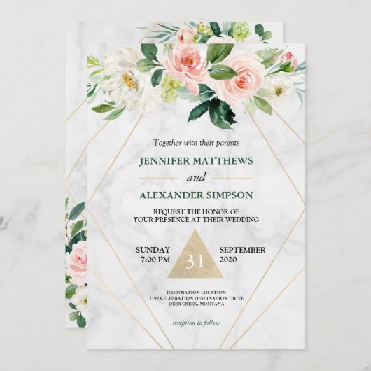Waterverf Blush Roze Bloemen Boho Bruiloft Kaart (Voorkant / Achterkant)