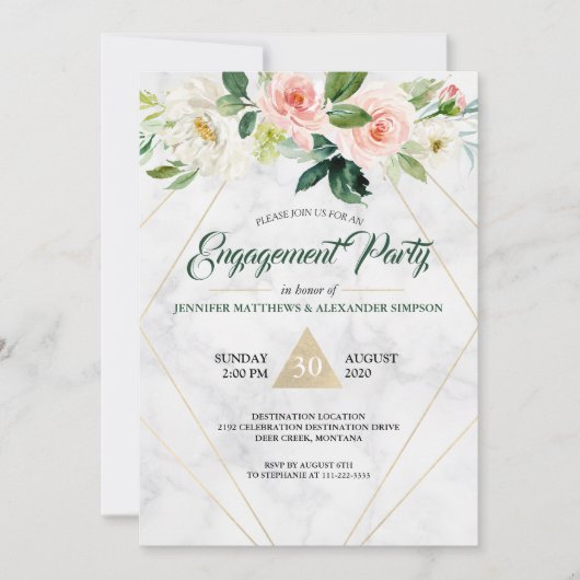 Waterverf Blush Roze Bloemen Boho Verlovingsfeest Kaart (Voorkant)