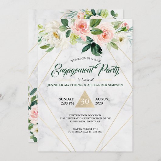 Waterverf Blush Roze Bloemen Boho Verlovingsfeest Kaart (Voorkant / Achterkant)