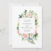 Waterverf  Blush roze bloemen en groen Save The Date (Voorkant)