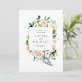 Waterverf  Blush roze bloemen en groen Save The Date (Staand voorkant)