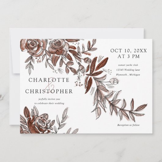 waterverf blush roze bloemen horizontale bruiloft kaart (Voorkant)