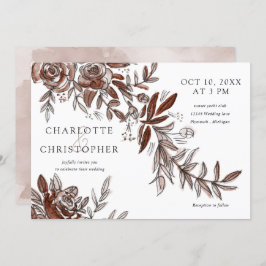 waterverf blush roze bloemen horizontale bruiloft kaart