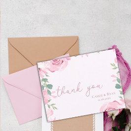 Waterverf Blush Roze Bloemen Trouwen Bedankt Briefkaart