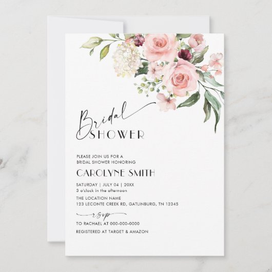 Waterverf Blush Roze Bloemen Vrijgezellenfeest Inv Kaart (Voorkant)