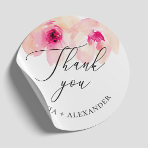 Waterverf blush roze bloemenbruiloft bedankt ronde sticker