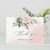 Waterverf blush roze bloemengroen gouden bruiloft bedankkaart (Staand voorkant)
