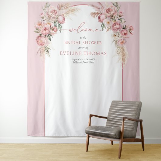 Waterverf blush roze bloemetjes boho Vrijgezellenf Wandkleed (In situ)