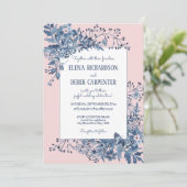Waterverf Blush roze, Blue White Floral Wedding Kaart (Staand voorkant)