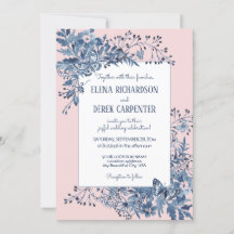 Waterverf Blush roze, Blue White Floral Wedding