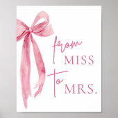 Waterverf Blush Roze Boog Van Miss Naar Mrs Sign Poster (Voorkant)