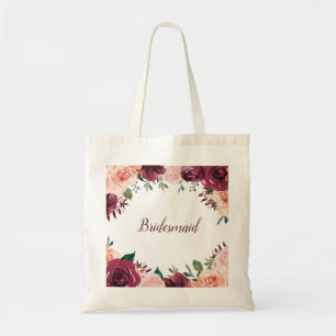 Waterverf Blush Roze Bourgondië Roos bruidsmeisje Tote Bag