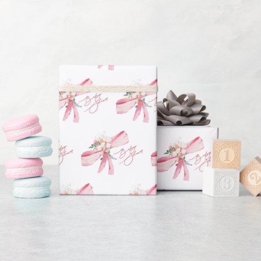 Waterverf Blush Roze Bow Baby shower Cadeaupapier (Baby Shower)