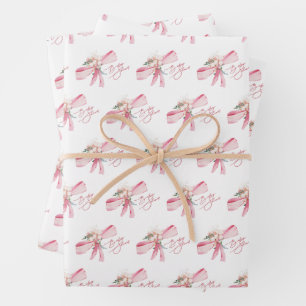 Waterverf Blush Roze Bow Baby shower Inpakpapier Vel