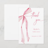 Waterverf Blush Roze Bow Vrijgezellenfeest Bedankkaart (Voorkant / Achterkant)