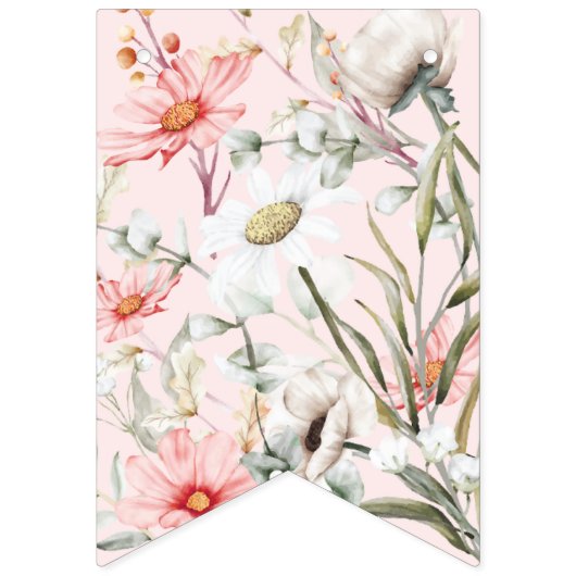 Waterverf Blush Roze Bruids Bunting Banner (Eerste vlag)