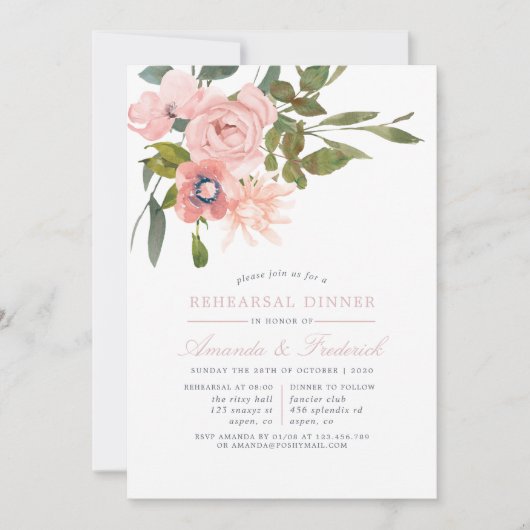 Waterverf Blush roze bruiloft repetitie Kaart (Voorkant)