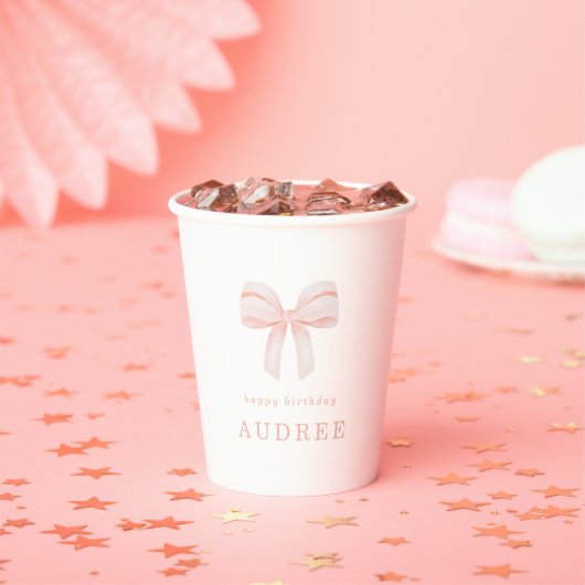 Waterverf Blush Roze Coquette Bow Verjaardagsfeest Papieren Bekers (Insitu)