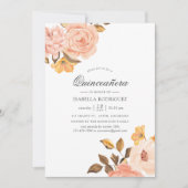 Waterverf Blush Roze en Gouden Bloemen Quinceañera Kaart (Voorkant)