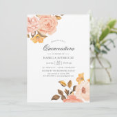Waterverf Blush Roze en Gouden Bloemen Quinceañera Kaart (Staand voorkant)