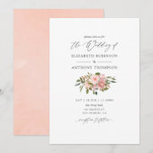 Waterverf Blush roze en Roos Gold Rozen Weddenscha Kaart (Voorkant / Achterkant)