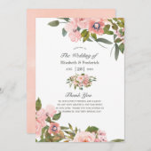 Waterverf Blush roze en Roos Gold Rozen Weddenscha Programmakaart (Voorkant / Achterkant)