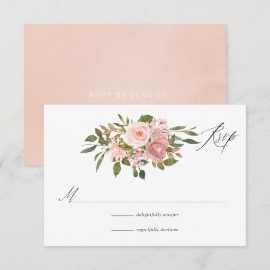 Waterverf Blush roze en Roos Gold Rozen Weddenscha RSVP Kaartje (Voorkant / Achterkant)