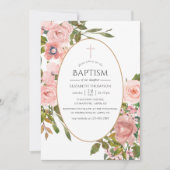 Waterverf Blush Roze en Roos Gouden Doop Kaart (Voorkant)