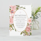 Waterverf Blush Roze en Roos Gouden Vleermuis Mitz Kaart (Staand voorkant)