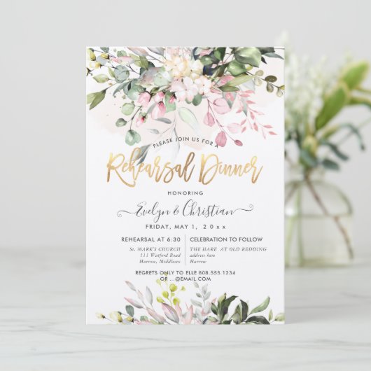 Waterverf Blush Roze Eucalyptus repetitie Dinner Kaart (Staand voorkant)