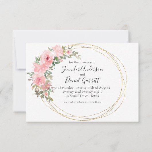 Waterverf Blush roze flesje opslaan Datum Save The Date (Achterkant)