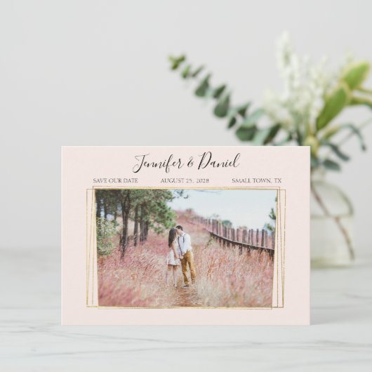 Waterverf Blush roze flesje opslaan Datum Save The Date (Staand voorkant)