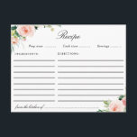 Waterverf blush roze floral receptenkaart briefkaart<br><div class="desc">Een mooie roze blos waterverf bloemen ontwerp. De kenmerken van dit ontwerp kunnen worden gepersonaliseerd.</div>