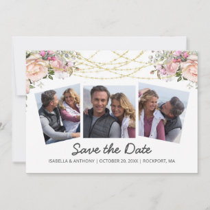 Waterverf Blush Roze Floral White 3Foto Save The Date