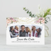 Waterverf Blush Roze Floral White 3Foto Save The Date (Staand voorkant)