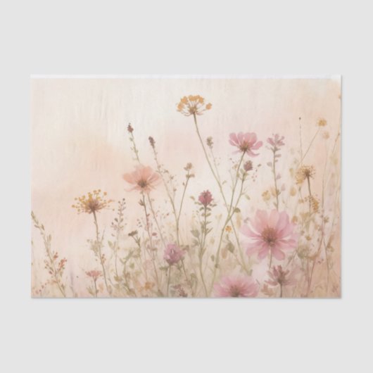 Waterverf Blush Roze Gele Wildflower Decoupage Tissuepapier (Voorkant)