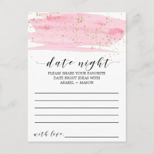 Waterverf Blush roze & Gold Date Night Idea Kaart