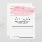Waterverf Blush roze & Gold Date Night Idea Kaart (Voorkant / Achterkant)