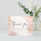 Waterverf Blush Roze Gouden Inkt Dank u Kaart (Staand voorkant)